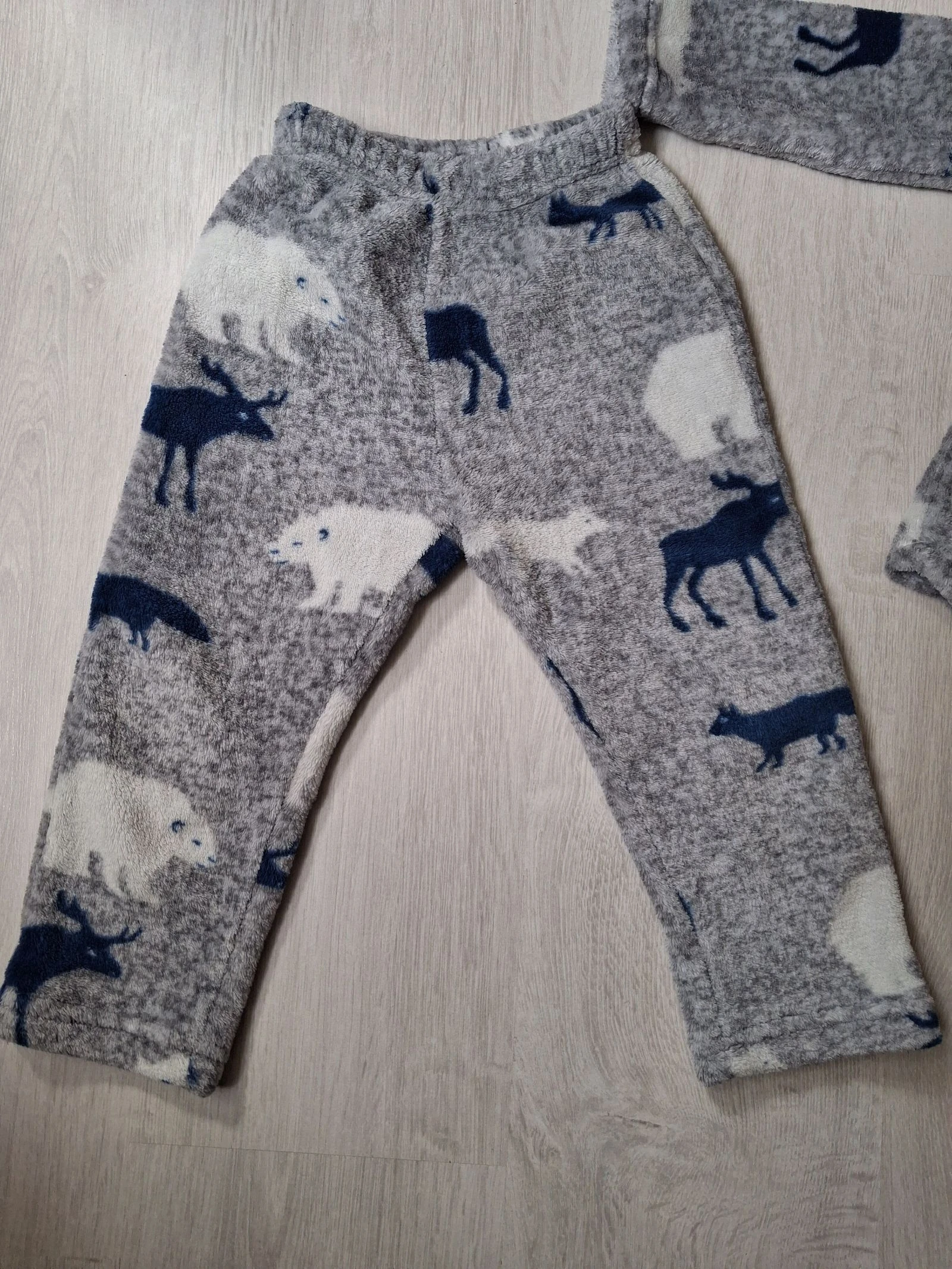 Pijama de lã para menino 3 anos Tissaia - Cinza com motivos de animais inverno (urso, alce) – photo 4